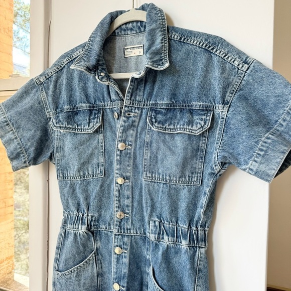 New Free People Marci Coverall Denim Jumpsuit Jean Onesie Utility Blue Small - Picture 6 of 10